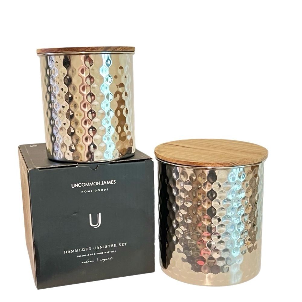 NIB Uncommon James Silver Hammered Canisters - Set of 2